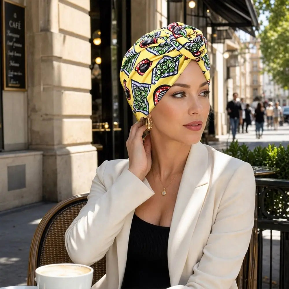 Fashion African Print Hijab Caps Pleated Wrap Twist Knot Turban Hat Elastic Knotted Style Floral Head Wrap All Match Decor