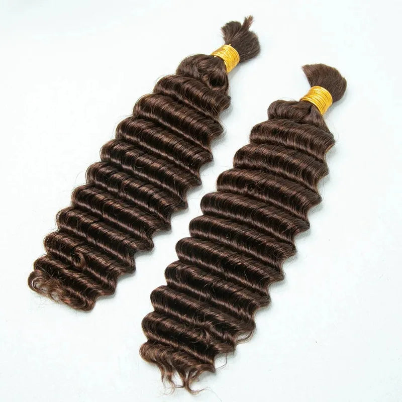 #2 Medium Brown Deep Wave Bulk Human Hair Extensions For Braiding 100g/PC Indian Remy Hair Deep Curly Bulks Boho Braids