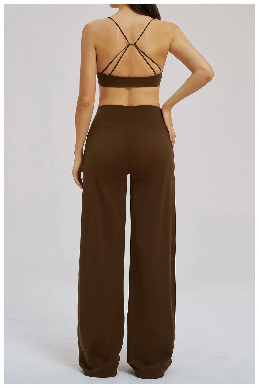 Yoga Set - Backless Bra + Cross Waist Wide Leg Pants Fitness Suit, Jogging Tracksuit Active Wear Workout Loungewear Sports Gym