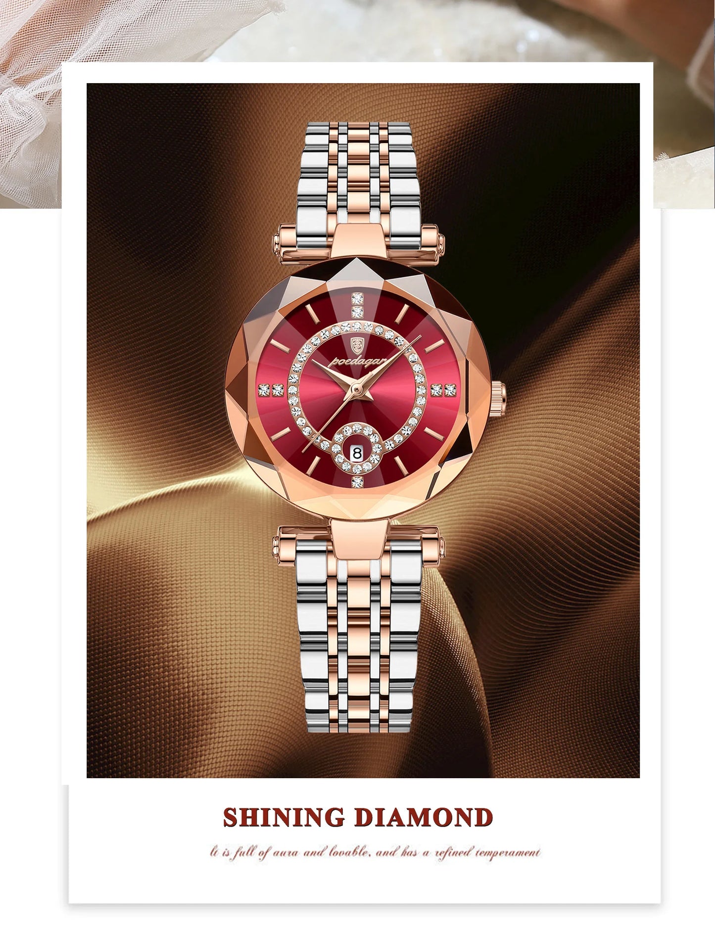 POEDAGAR Luxury Fashion Women Watches Waterproof Stainless Steel Date Diamond Ladies Watch High Quality Quartz Woman Wristwatch
