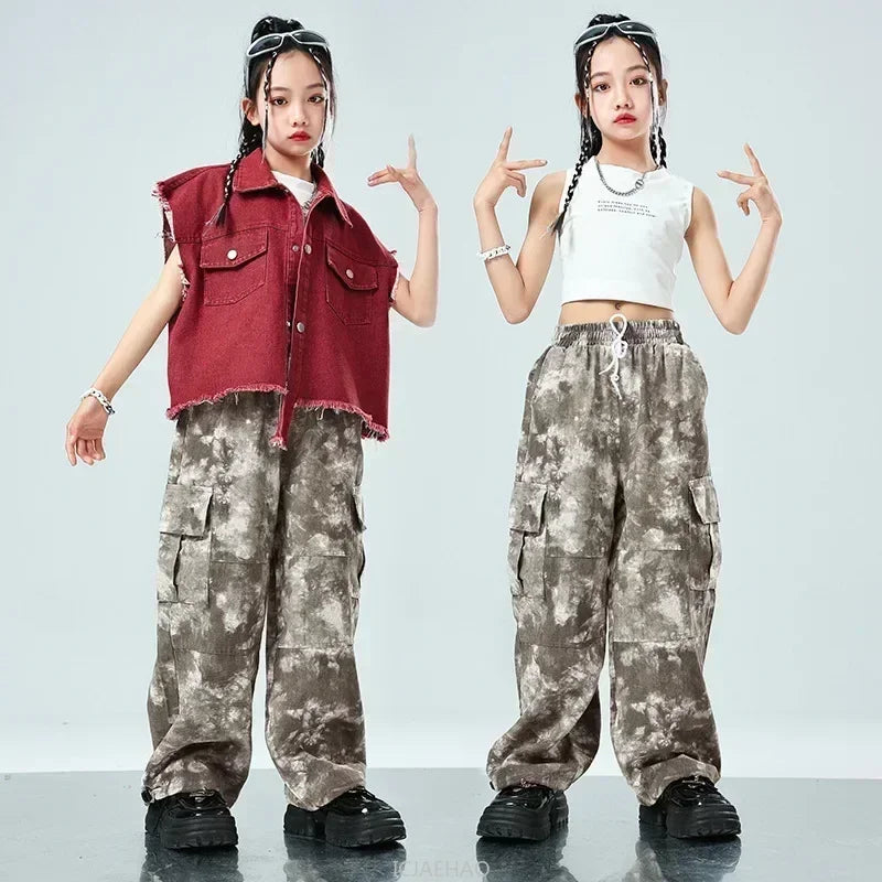 Children Hip Hop Jazz Fashion Show BoyGirl Loose Vest Baggy Pan t T-shirt Suits Sets Dance Performance Clothes Kids Tracksuits