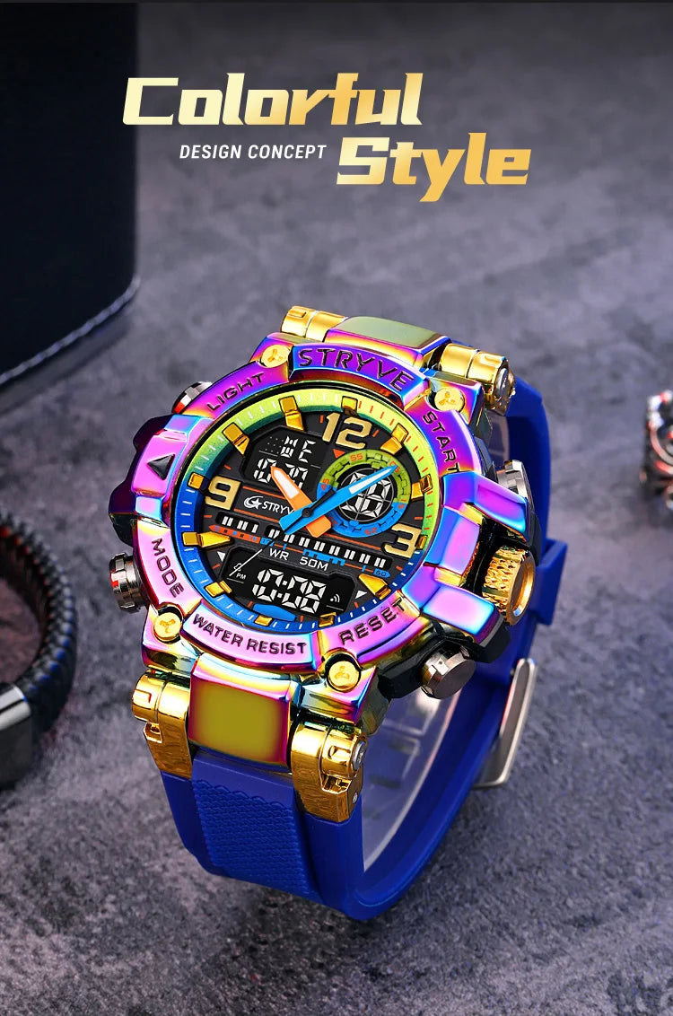 Fashion Stryve Watches S8025 Men's Cool Colorful Sports Digital Watches Fashion Designer Dual Movement Men's Wrist Watch