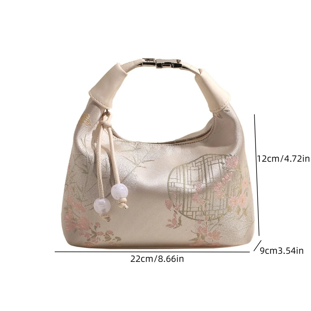 Fashion Embroidered Chinese Style Handbag Canvas Zipper Pea Purses Luxury Adjustable Cheongsam Bag Women