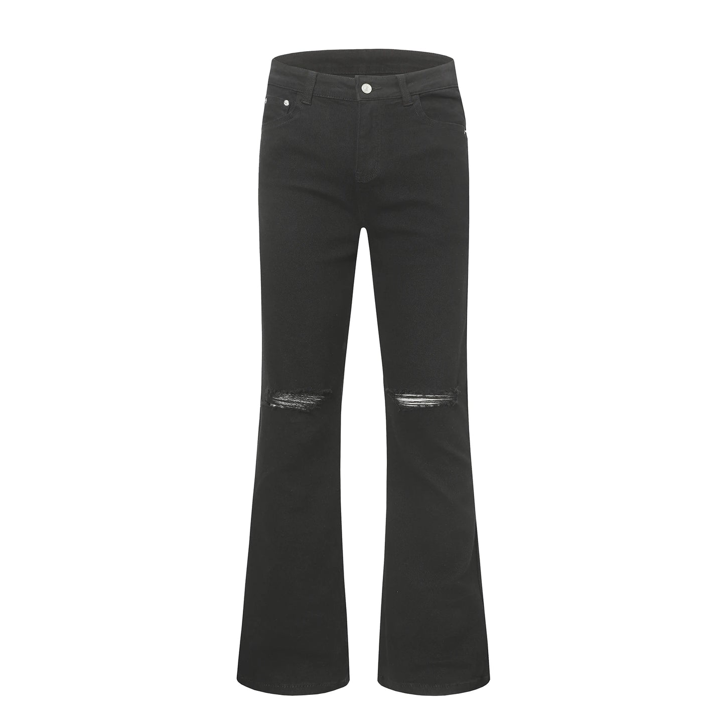 Urban Street Mens Slim Fit Flared Jeans White Black Distressed Jeans Overall Y2k Solid Color Washing Skinny Jeans Men Ripped