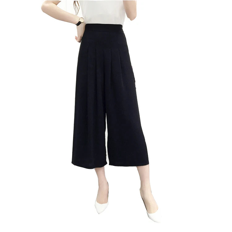 High Waist Wide Leg Pants Skirt Pants Chiffon Cotton Linen Seven Eighteen Length Trendy Women's Casual Trousers Commute Style