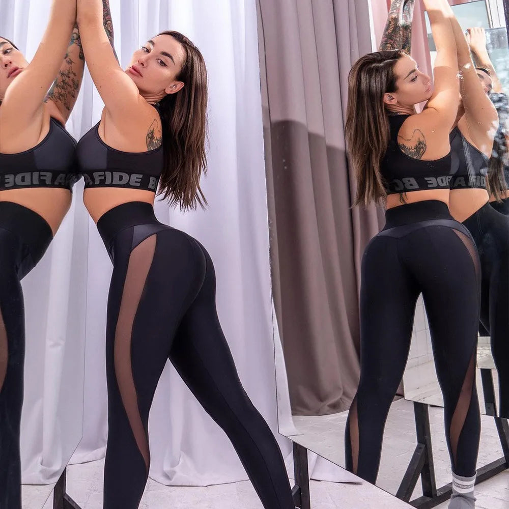 Women Open Crotch Leggings Sexy Summer Push Up Fitness Patchwork Breathable Gym Pants Leather Crotchless Panties Clubwear