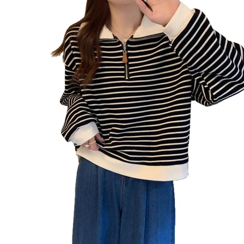Women Striped Half Zip Sweatshirt Long Sleeve Collared Pullover Casual Fit  Fashion Oversized Streetwear Tops 2026 Tendencias BAZAARHUBO