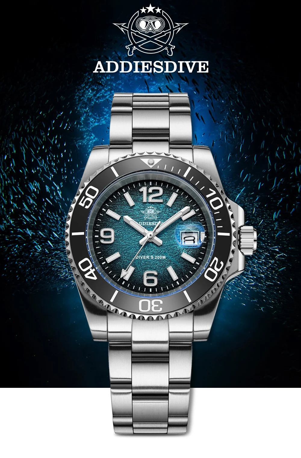ADDIESDIVE 41mm Watches Japan 2115 Quartz Movement Luminous 200m Waterproof Dive Ceramic Bezel 316L Stainless Steel Man Watches