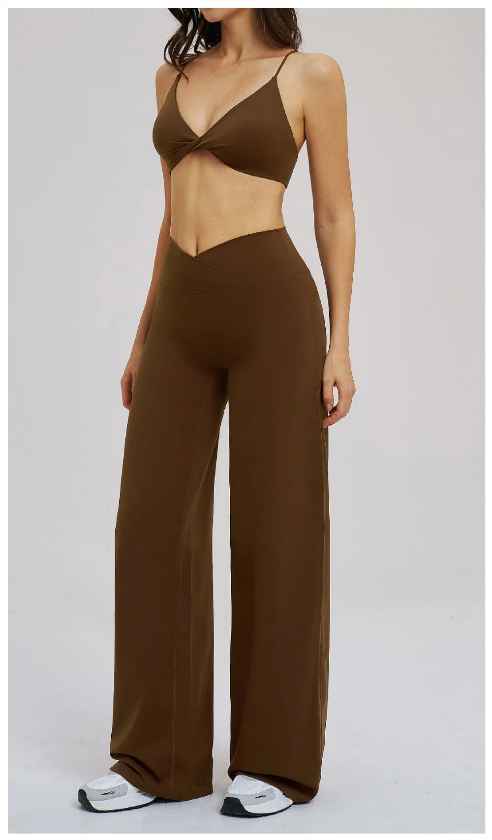 Yoga Set - Backless Bra + Cross Waist Wide Leg Pants Fitness Suit, Jogging Tracksuit Active Wear Workout Loungewear Sports Gym