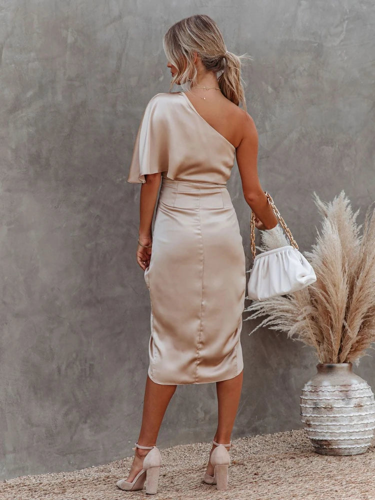Elegant Dresses for Women 2026 Black Sexy Unilateral Sleeve Dresses for Prom  Fashion Irregular Solid Color Women's Summer Dress