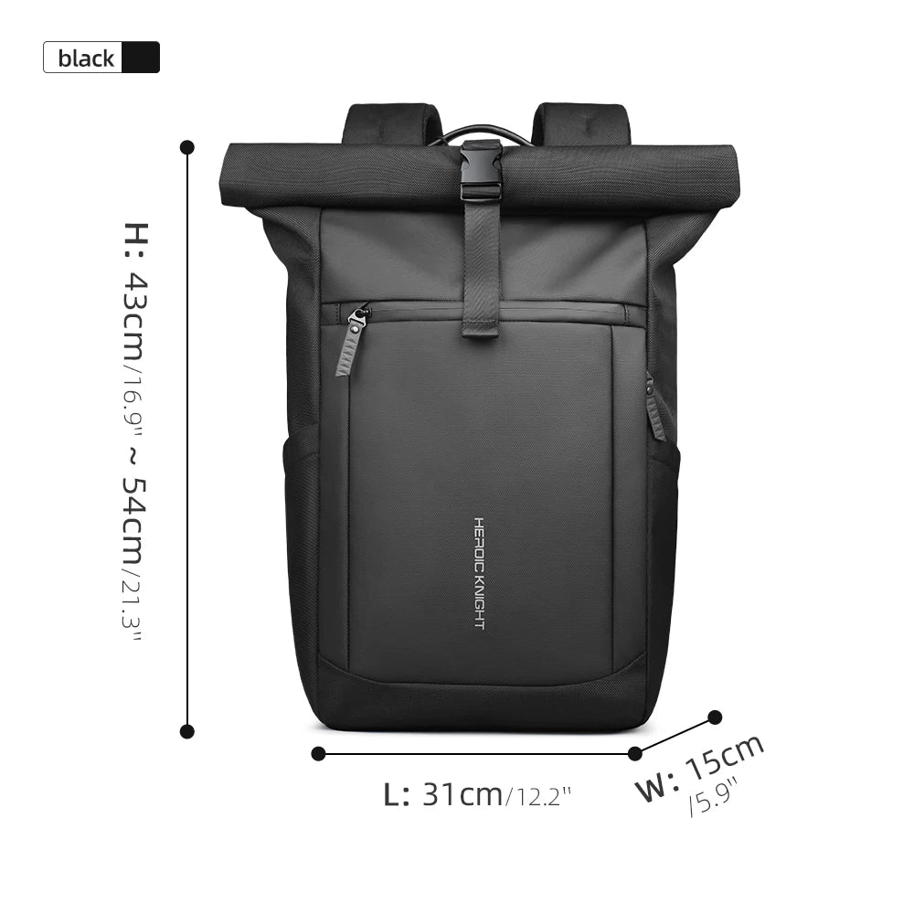 Heroic Knight Rolltop Laptop Backpack Expandable Water-Resistant Compartment Work Men's Stylish Backpack Casual Travel Backpack
