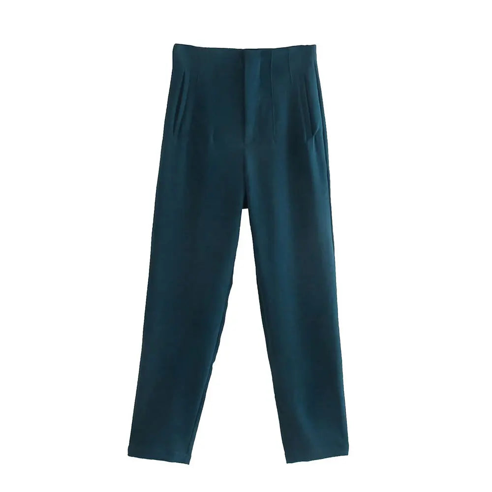 Duoperi Women High Waist Solid Trousers Chic Office Workwear Long Pants