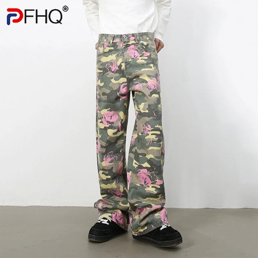 PFHQ 2026 Summer New American Style Male Denim Pants Tide Camouflage Jeans Men's Loose Straight Wide Leg Casual Trousers 12C2036
