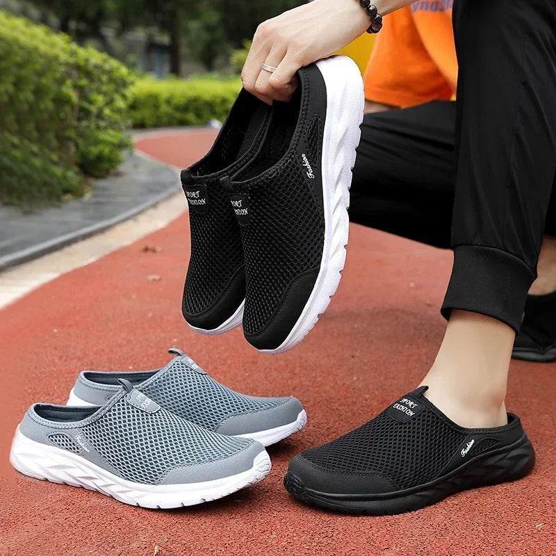 Half Slippers Outdoor High Quality Anti-slip Men Leisure Shoes Mesh Breathable Soft Comfortable Flat-bottomed Slippers