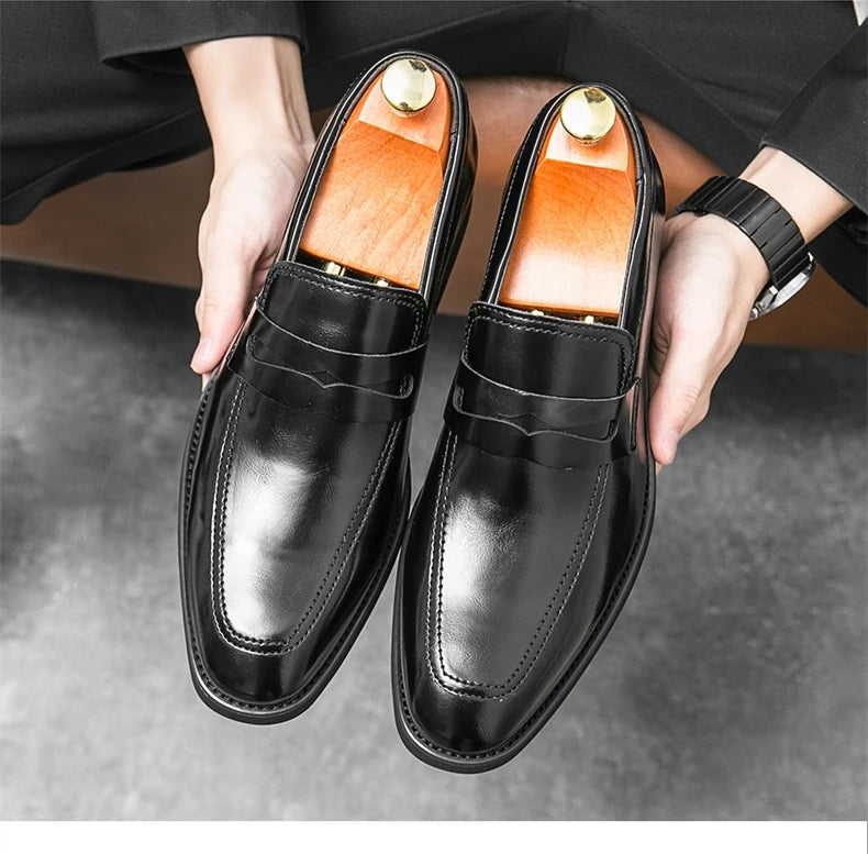 New Men Leather Shoes Height Elevator Shoes For Men Luxury Dress Shoes Slip On Business Comfortable Increase 6cm Wedding Loafers