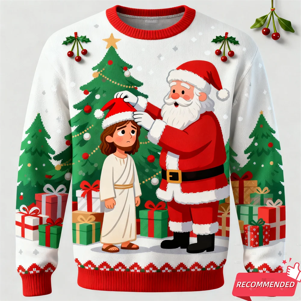 Men's Anime Santa Jesus Funny Ugly Christmas Sweater Kids Children's Pullovers Christmas Tops Holiday Gift Party Xmas Sweatshirt BAZAARHUBO