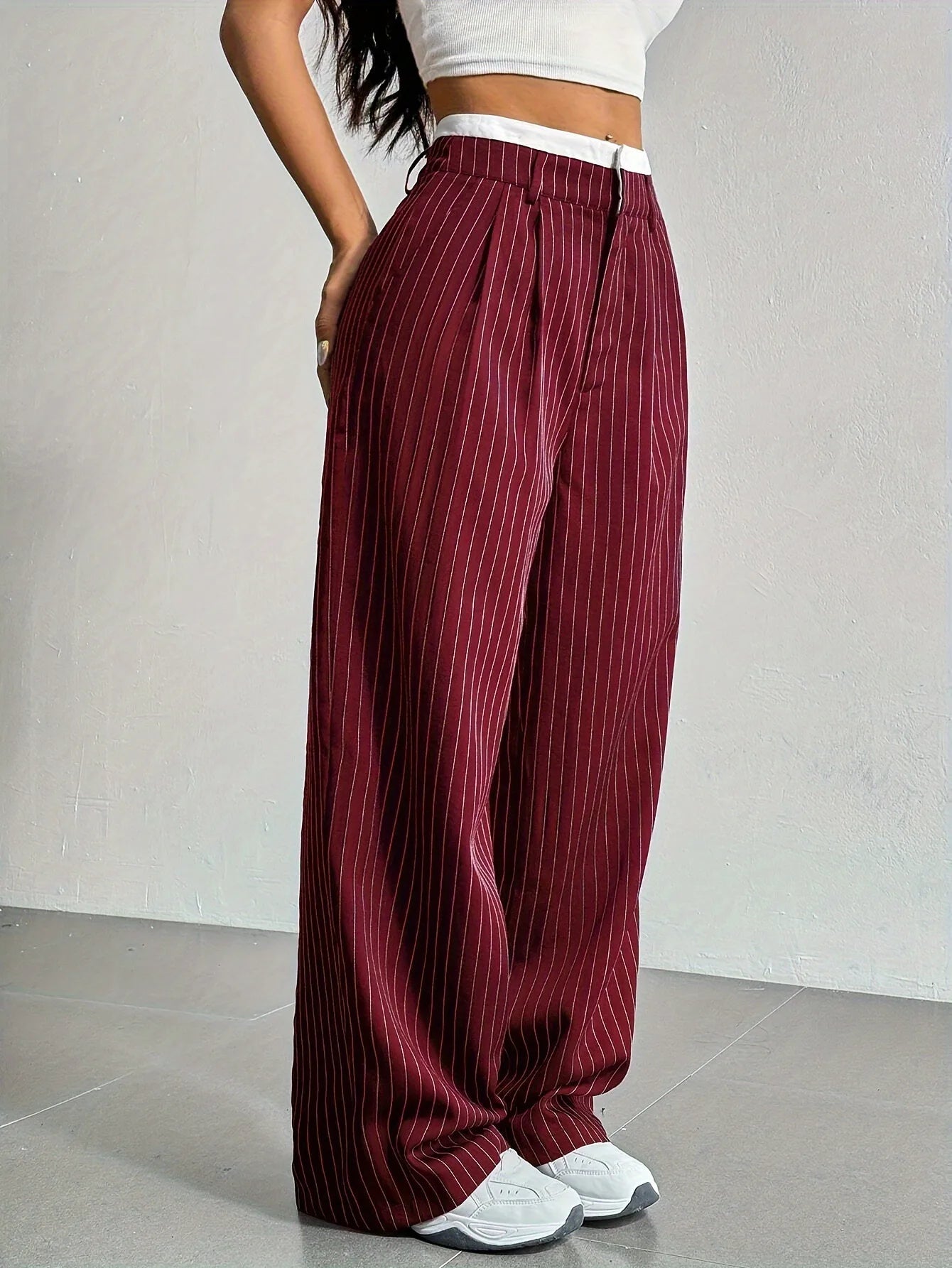 Fashion Pants Women's Stripe Straight Pants 2024 Autumn Winter High Waisted Casual Suit Pants Office Lady Women Trousers Bottoms BAZAARHUBO
