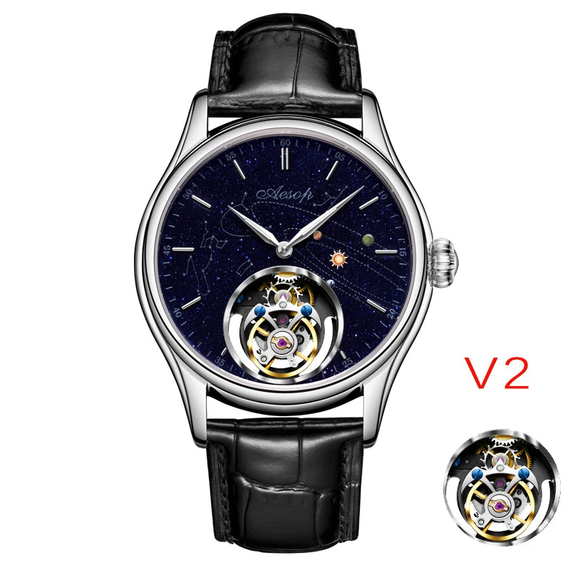 AESOP Flying Tourbillon Skeleton Mechanical Luxury Watches Waterproof Wristwatches Watch Brand For Men Movement Sapphire 2023