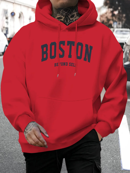 2025 hot trend men's casual hooded sweatshirt with drawstring comfortable long sleeved top suitable for autumn and winter