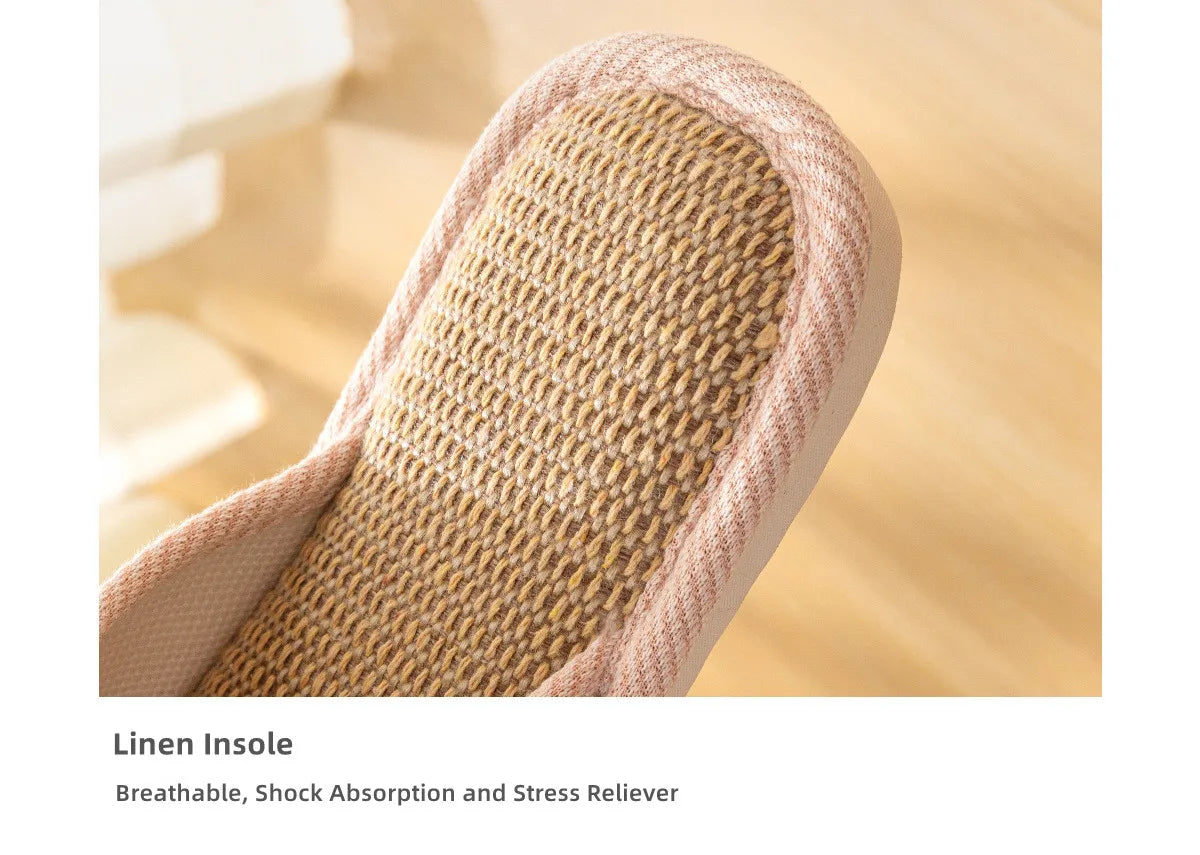 Couples Home Linen Slippers Women Indoor Soft Comfortable Bedroom Slides Men Leisure Non Slip House Shoes Platform Cotton Flats