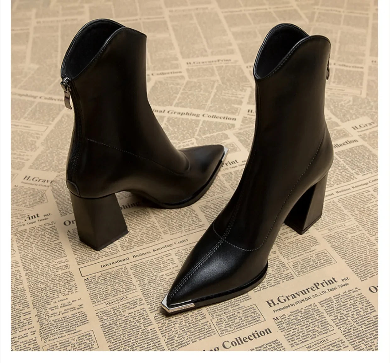 Spring 2024 New Women Ankle High Heels Shoes Zipper Chelsea Boots Brand Pointed Toe Boots Goth Designer Pumps Motorcycle Botas