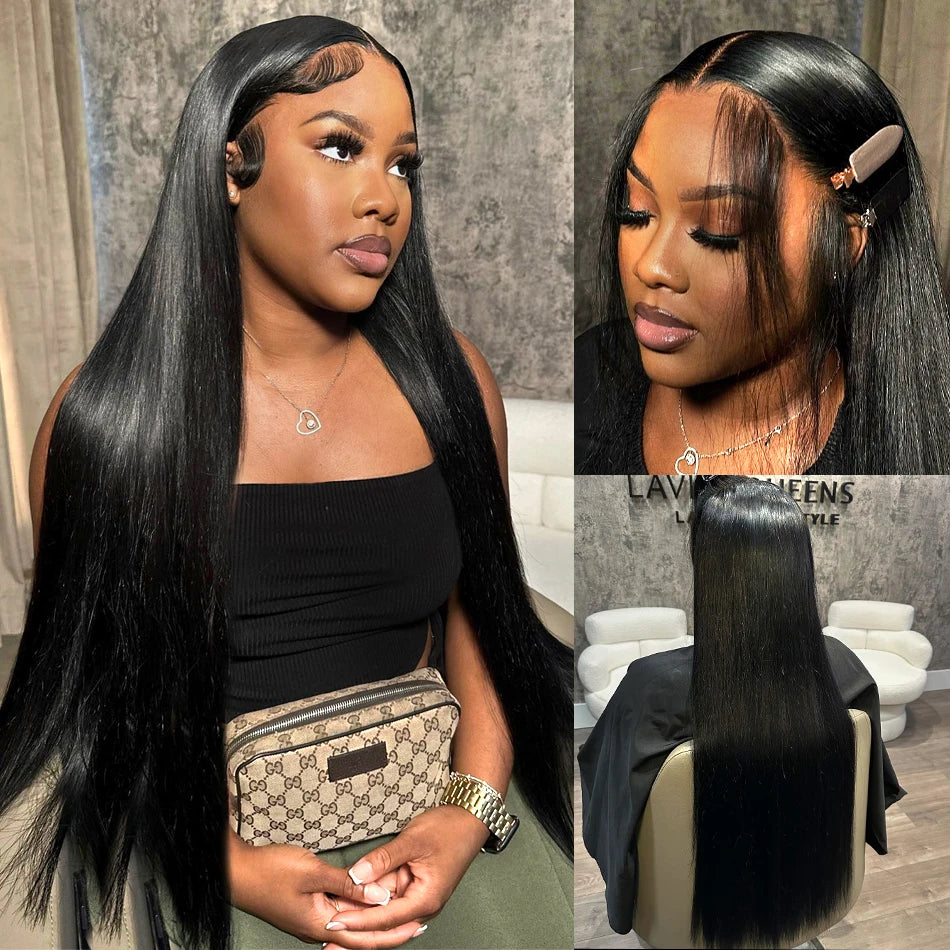 200% Bone Straight 13x6 HD Transparent Lace Frontal Human Hair Wigs Brazilian 30 40 Inch 13x4 Front Wig For Women Pre Plucked
