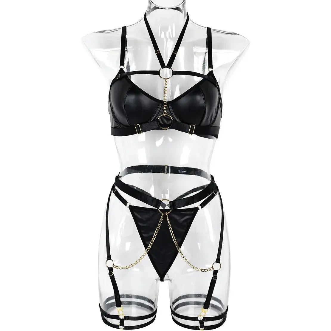 Women Sexy Lingerie Three Piece Set Chain Neck Waist Seal Heavy Craft Sexy Lingerie Outfit Intimates Erotic Costume Ropa Mujer