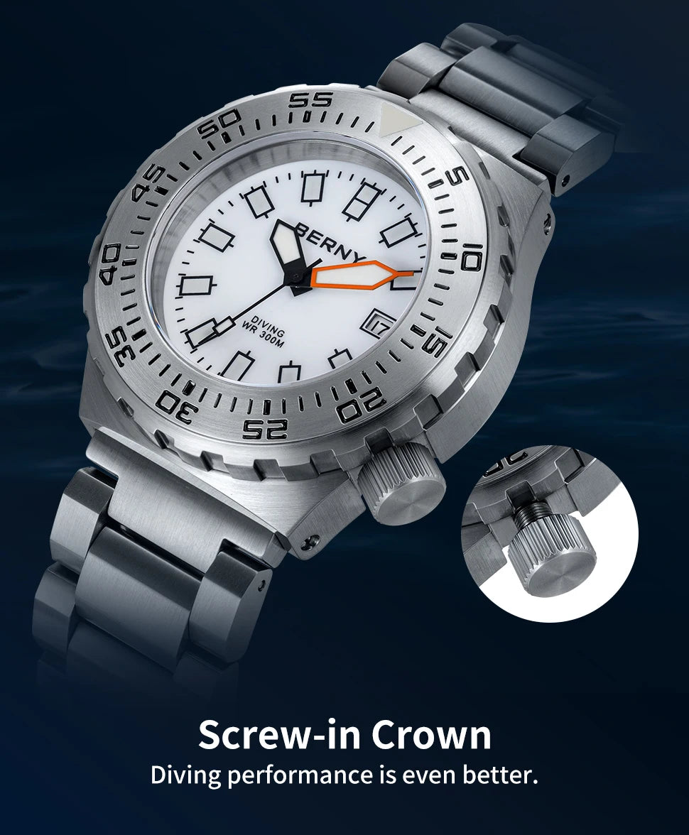 BERNY Automatic 30ATM Diver Men Watch Mechanical Wristwatches Waterproof Male Top Super Luminous Sapphire Sport Diving Watches