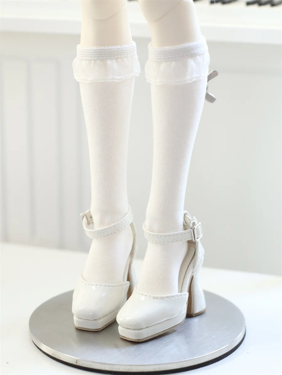 BJD Doll Shoes Toys GL/DFH 1/4 Girls High Heels Square Toe Pink White Black Soft Silk Elegant Glossy Leather Doll Accessories