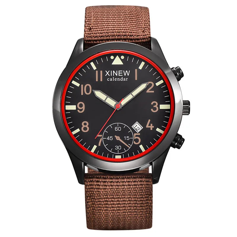 XINEW Cheap Brand Watches For Men Students Fashion Simple Leather Band Army Sports Date Quartz Watch Relogios Masculinos 2024