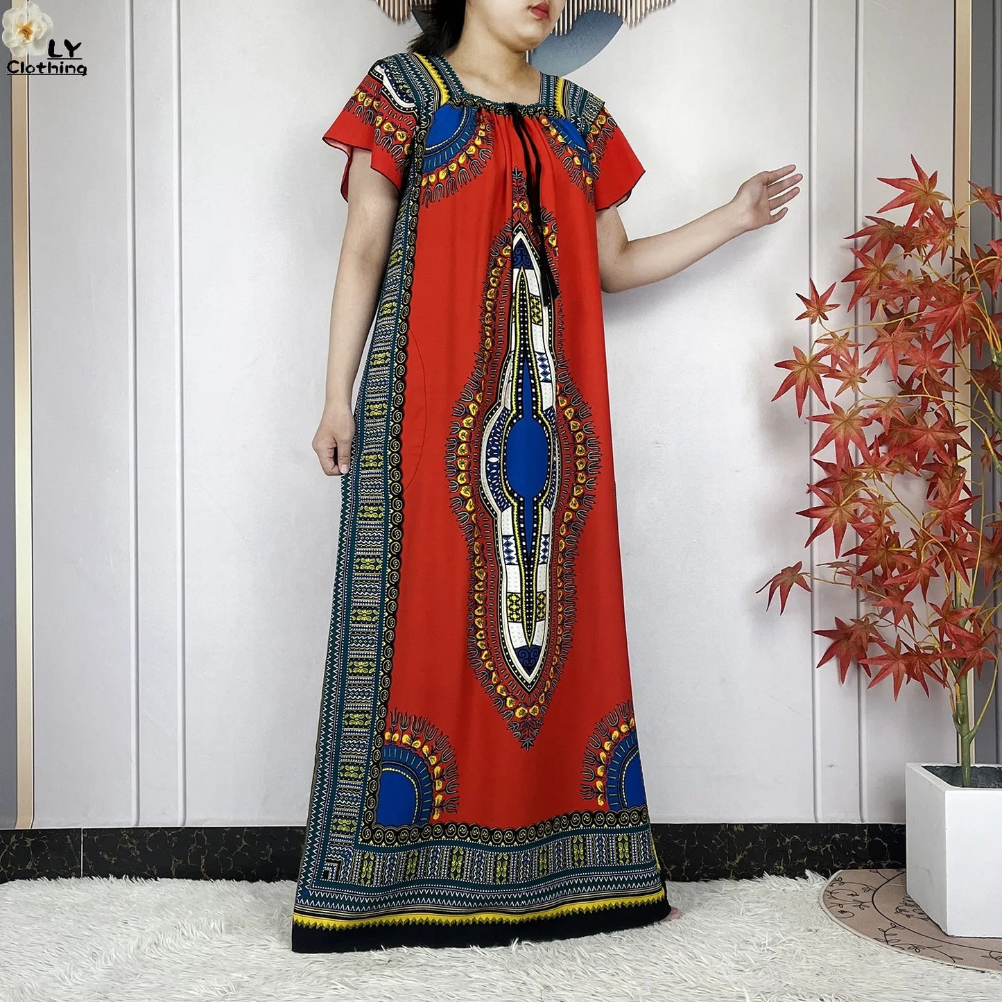 New Style African Abaya Summer Fashion Short Sleeve For Women Dress Cotton Boat Neck Loose Caftan Dubai Islam Femme Elegant Robe