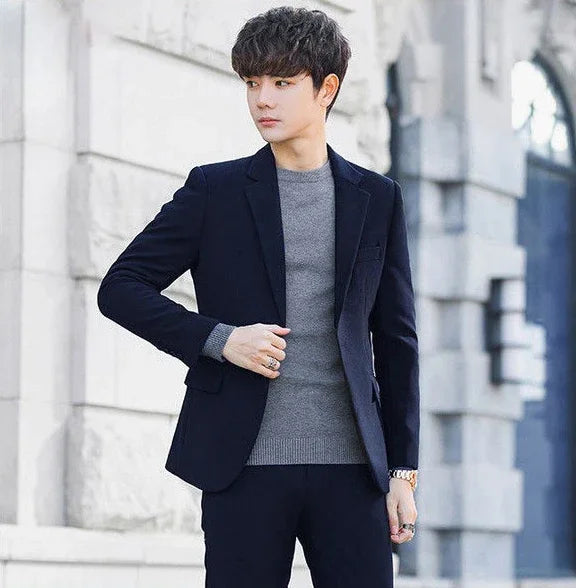 2 Piece Outfit Set Male High Quality 2025 Solid Color Slim Fit Full Men's Suits and Blazers Fashion Pants Luxury Elegant Classic