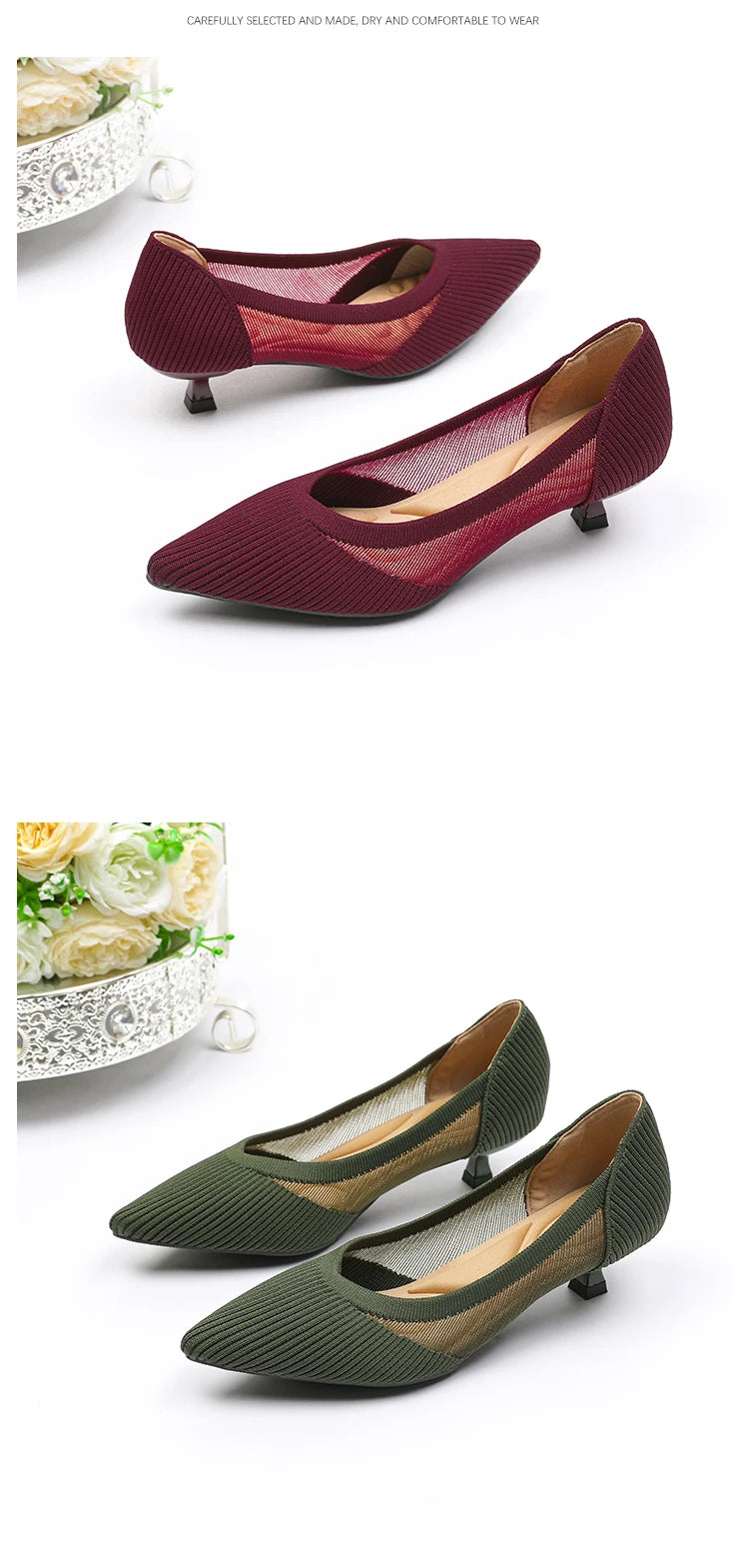 Women's High Heels 2025 New Knitted Breathable Mesh Fine Fashion Comfortable Lightweight Shoes Spring and Autumn