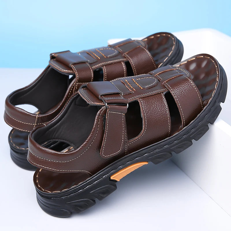 Men's Sandals Adjustable Solid Color Shoes Summer Casual Comfort with Durable Rubber Sole, Breathable PU for Outdoor Walking