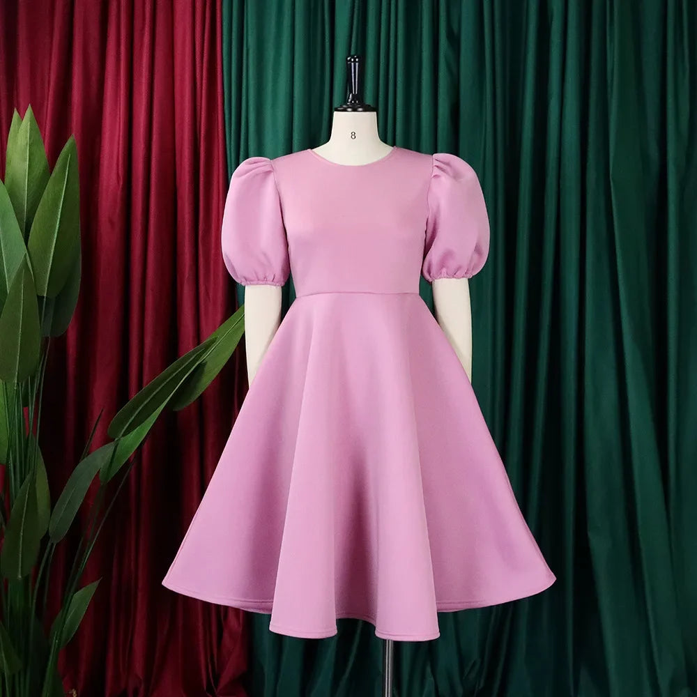 Elegant Dresses for Woman 2024 O Neck Short Sleeve High Waisted Pleated Mid Calf Luxury Female Birthday Party Dinner Vestidos
