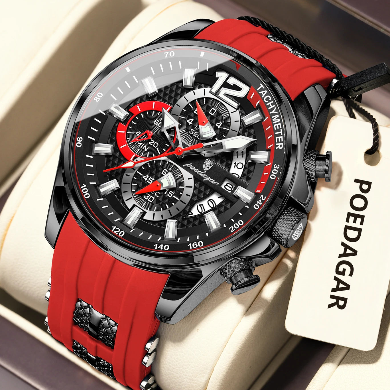 POEDAGAR Luxury Watch For Men Date Chronograph Luminous Waterproof Silicone Male Watch Fashion Sports Quartz Men's Watches Reloj