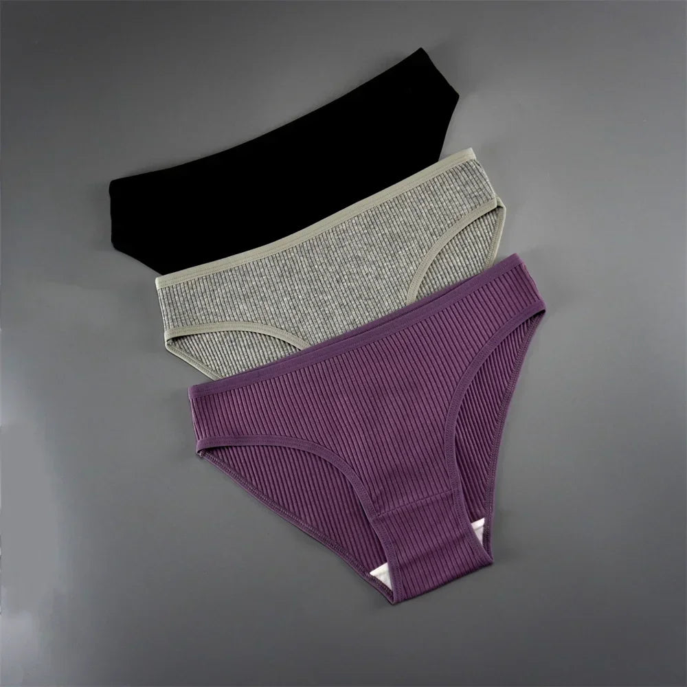 UNWE 3PCS/Pack Ribbed Cotton Seamless Panties for Women Briefs Pack Comfortable Ladies Underwear Sets