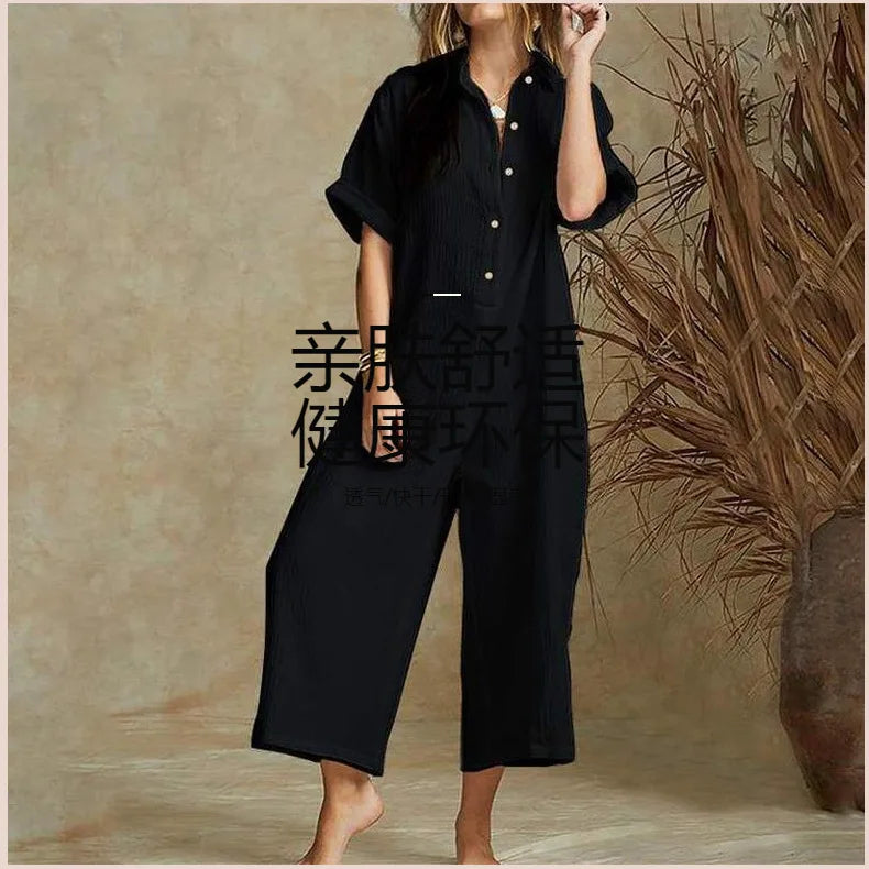 Elegant Autumn Casual Workwear Jumpsuit Cotton And Linen Women's Trousers Spring Autumn Office Lady Loose Jumpsuits Female