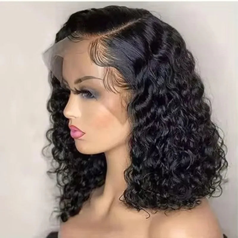 Short Bob Cut Deep Wave 13X4 Lace Frontal Synthetic Wigs For Black Women Cosplay Daily Party Preplucked With Baby Hair Hairline