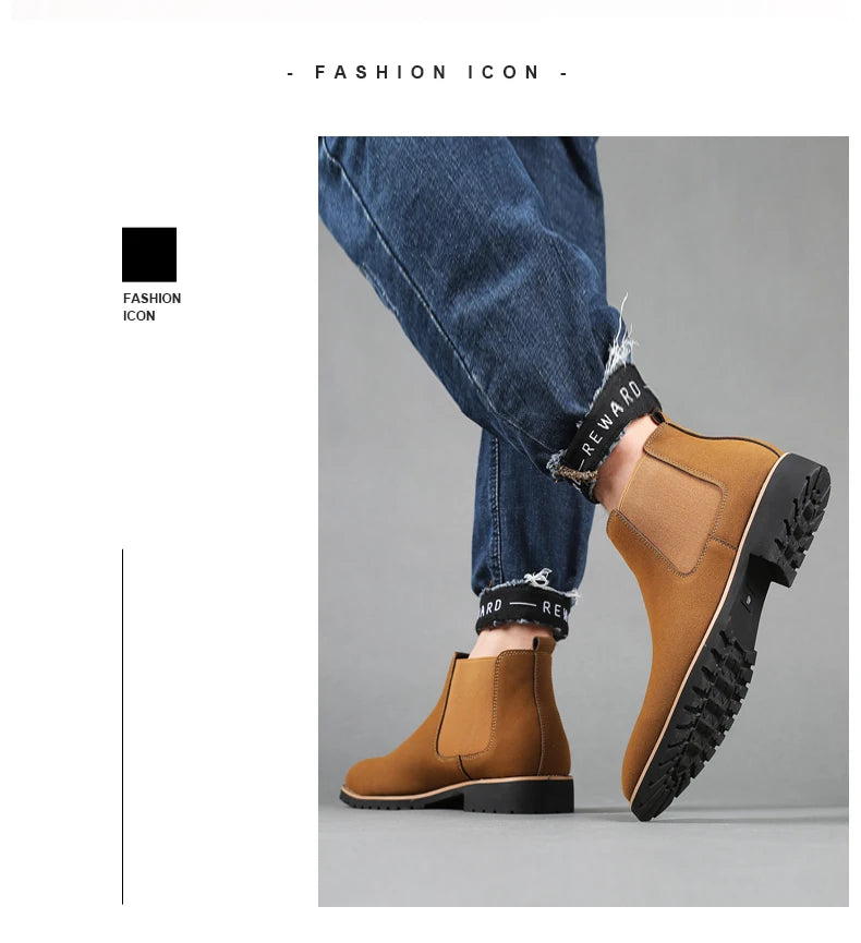 Fashion Men's Ankle Boot New Leather Men's Chelsea Boots Men Shoes Casual Black Sleeve Boots Outdoor High Top Wedding Shoes Male