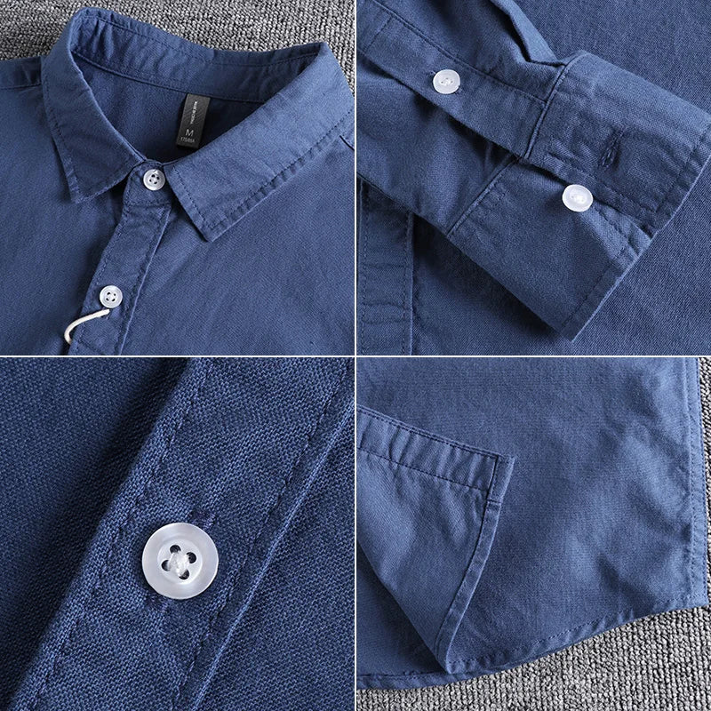 Washed Oxford fabric base simple pocket long sleeve shirt men's casual jacket