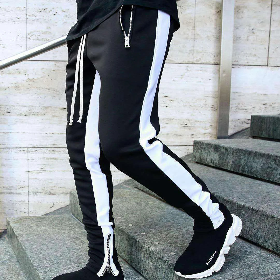 Men's casual and fashionable long pants, tight fitting gym sports pants, street wear, runners' small foot sports pants