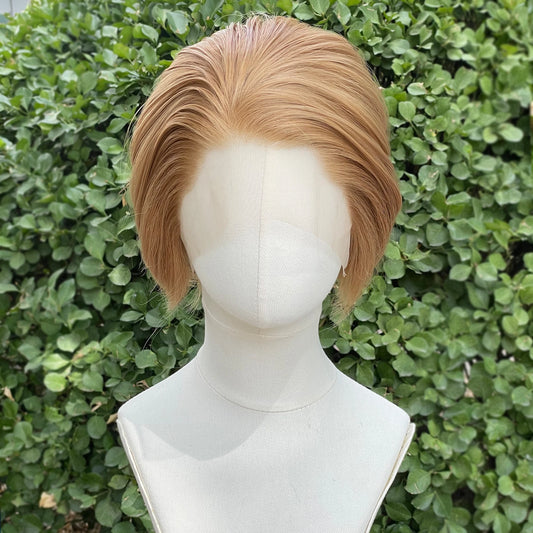 Short Bob Cut Cosplay Wigs for Men Honey Brown Women Free Part Wig Glueless 13x4 Synthetic Lace Front Wigs Natural Hairline 150%