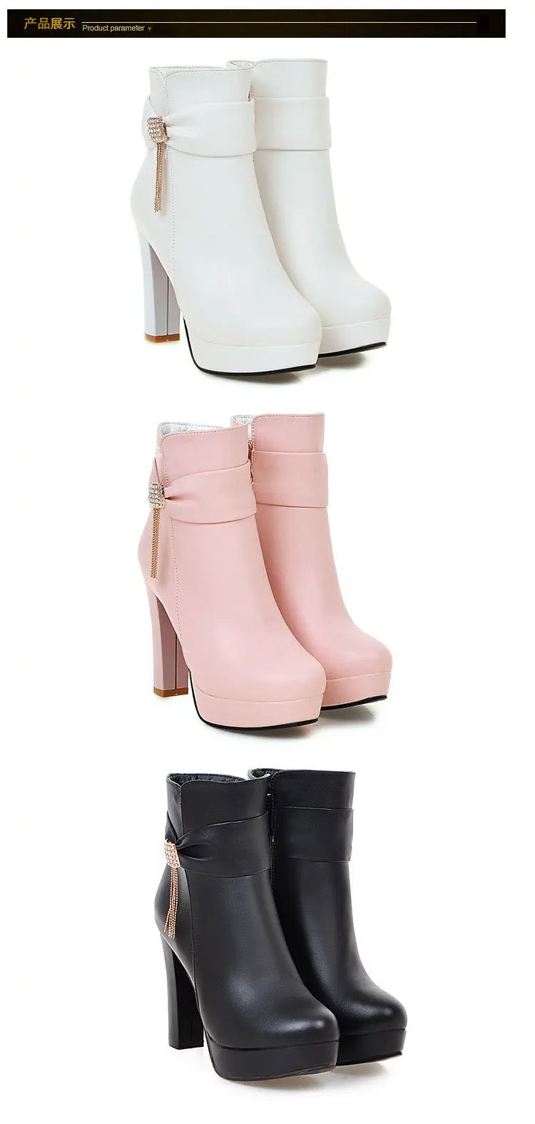 Brand Ankle Boots For Women Platform Fashion High Heel Short Boot Large Size Zipper Autumn Winter Black White Pink Women Shoes