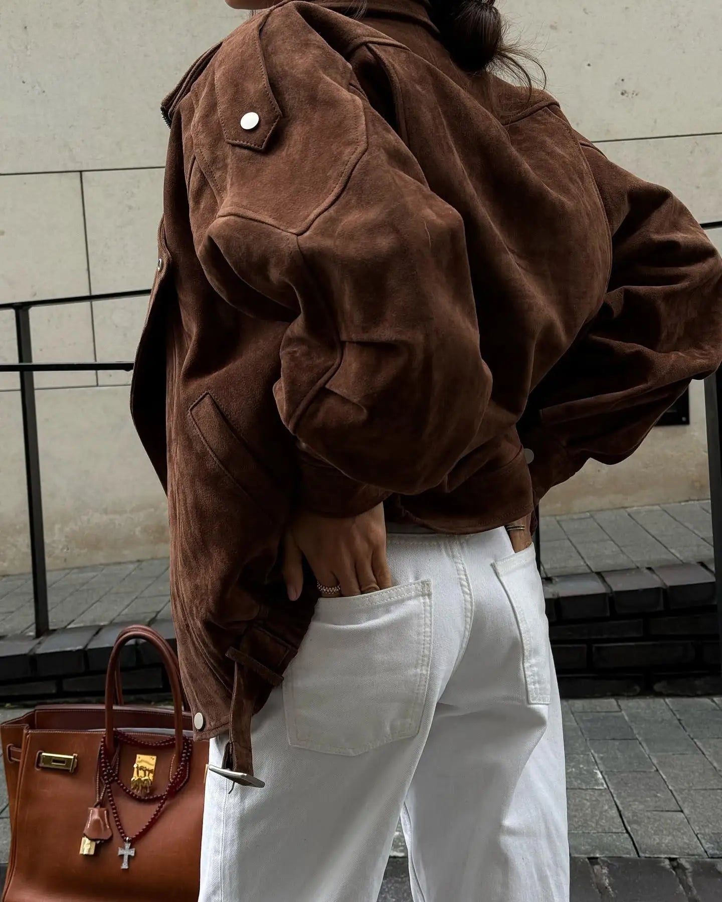 European and American Brown Lapel Irregular Short Loose Jacket Retro Maillard Fashion Casual Top