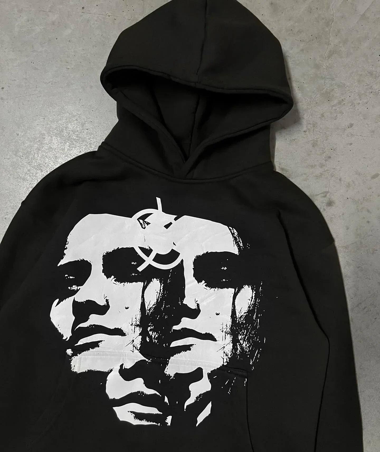 Women's large hooded sweatshirt retro long sleeved streetwear with portrait print Y2K Gothic Harajuku sweater from the 2000s