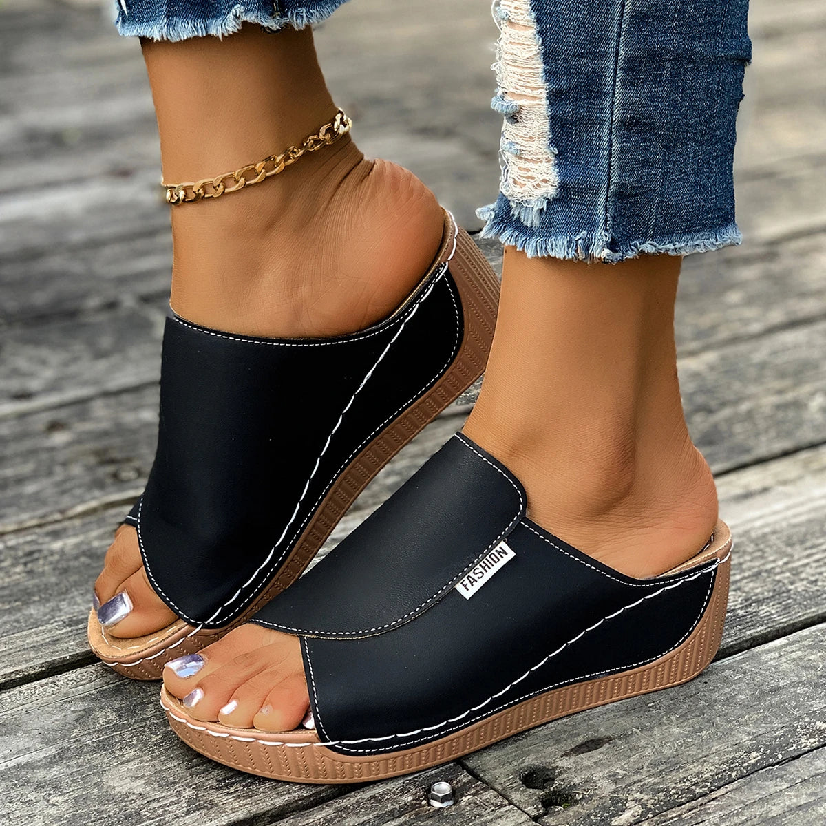 Minimalist Summer Women Sandals Fashion Thick Sole Wedge Heel Platform Slides Slip on Sandals Woman Slippers Female Footwear