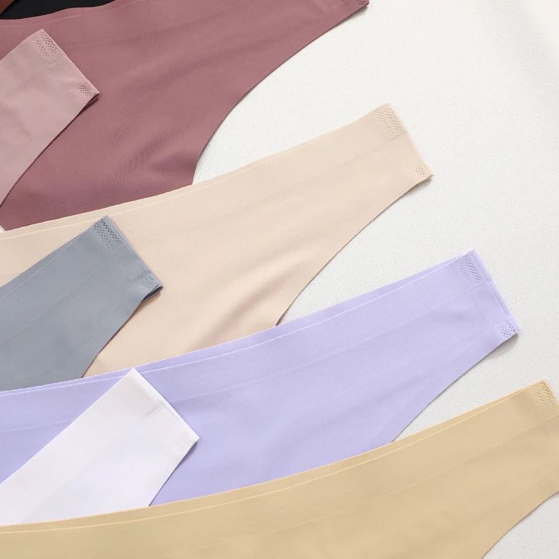 6PCS Women's S-XL Seamless G-String Underpants Low Rise Solid Color Ice Silk Undewear Female Traceless Soft Comfortable Lingerie