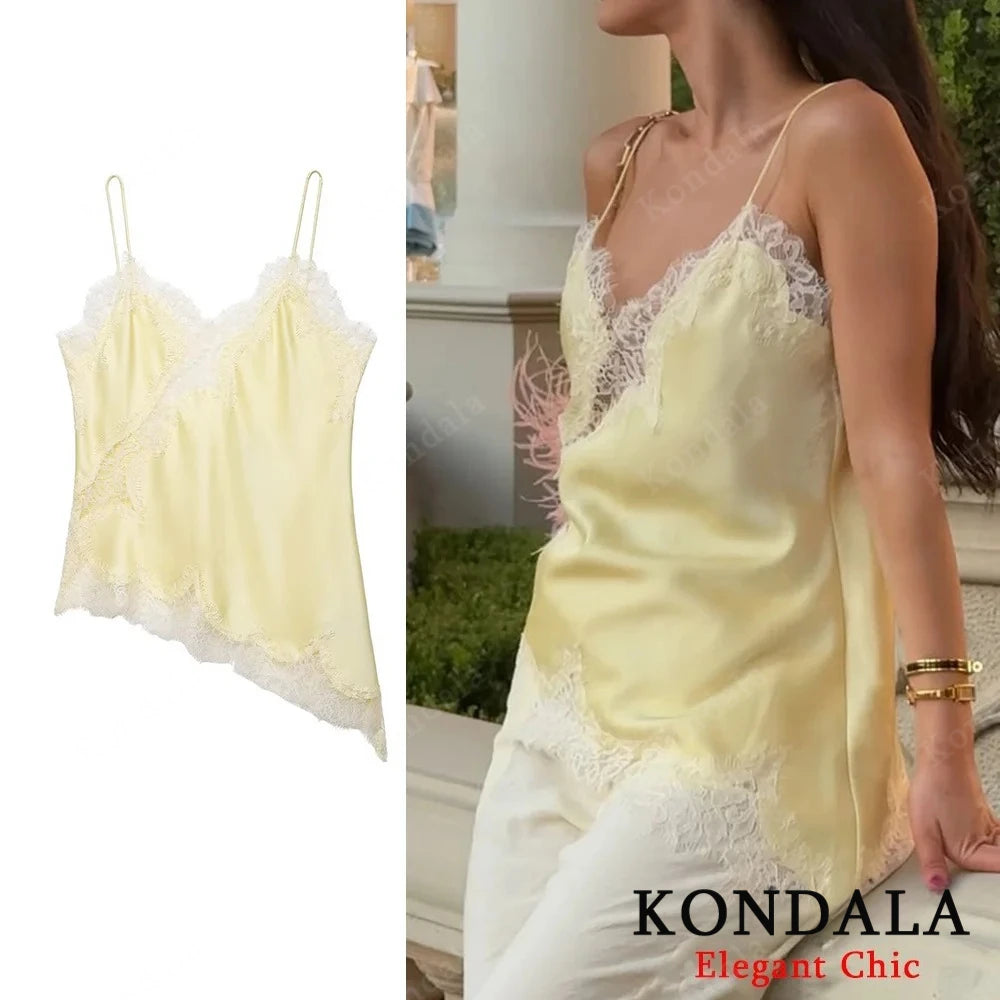 KONDALA Women Sexy High Street Lace Cami Short Dress Asymmetrical Dress 2025 Spring Autumn Fashion Party Dinner Date Mujer Dress