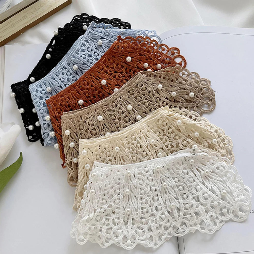 Pearl Hollow Fake Collar Ladies Embroidered False Collar Shawl Wrap Removable Neck Ties Shawl Detachable Shirt Clothes Accessory BAZAARHUBO